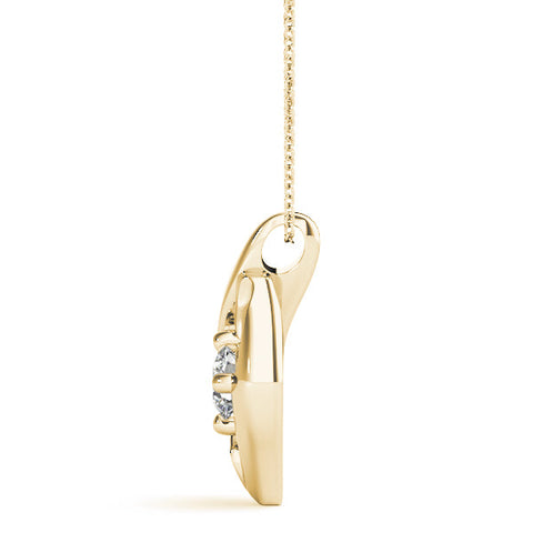 Yellow gold Round Diamond Bezel-Set Leaf Pendant