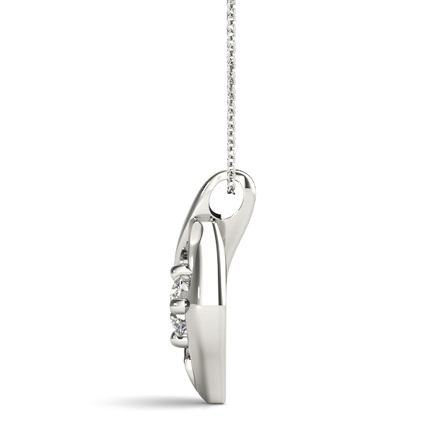White gold Round Diamond Bezel-Set Leaf Pendant
