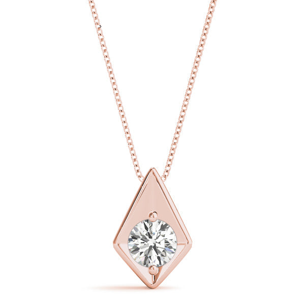 Rose gold Round Diamond Rhombus Bezel Pendant