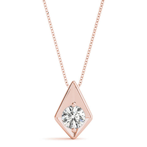 Rose gold Round Diamond Rhombus Bezel Pendant