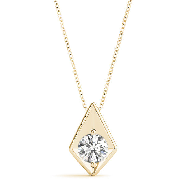 Yellow gold Round Diamond Rhombus Bezel Pendant