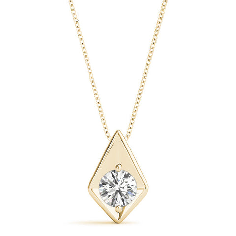 Yellow gold Round Diamond Rhombus Bezel Pendant