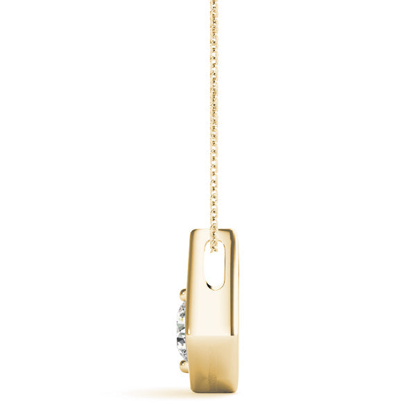 Yellow gold Round Diamond Rhombus Bezel Pendant