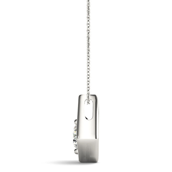 White gold Round Diamond Rhombus Bezel Pendant