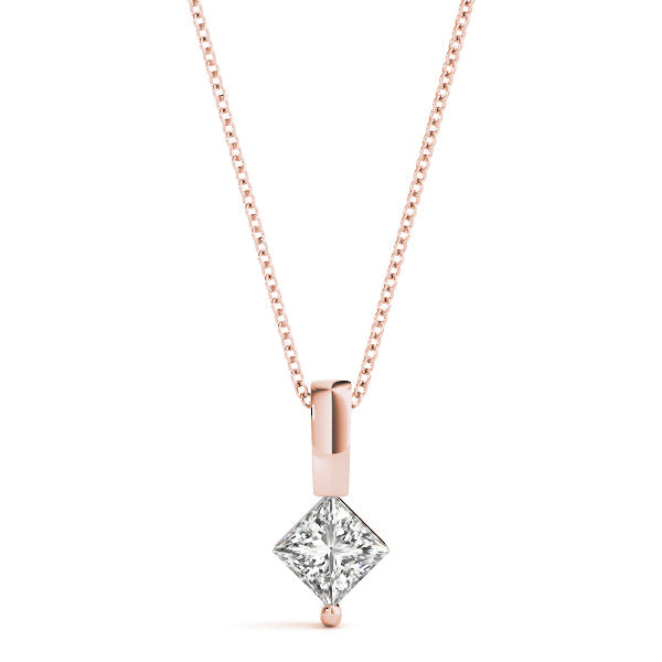 Rose gold Princess Cut Bezel Set Diamond Pendant