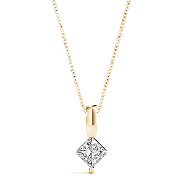 Yellow gold Princess Cut Bezel Set Diamond Pendant