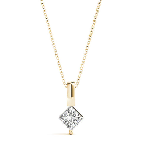 Yellow gold Princess Cut Bezel Set Diamond Pendant