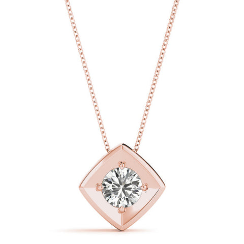 Rose gold Round Diamond Square Bezel Pendant