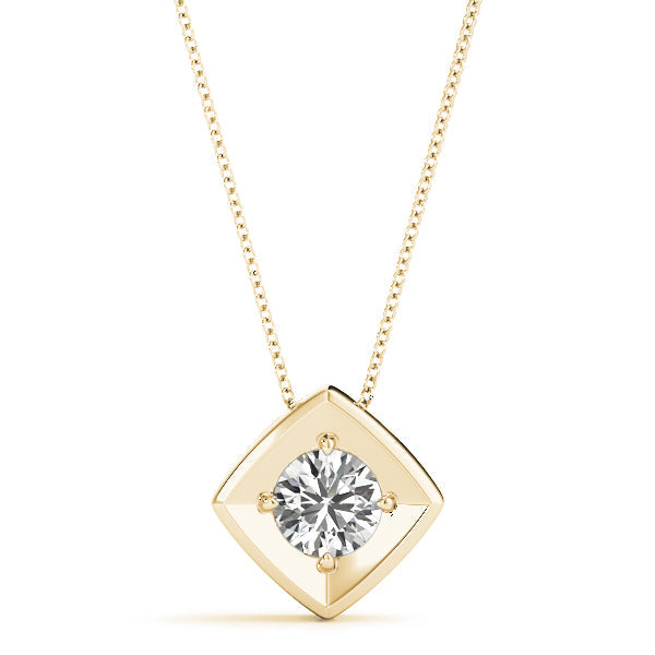 Yellow gold Round Diamond Square Bezel Pendant