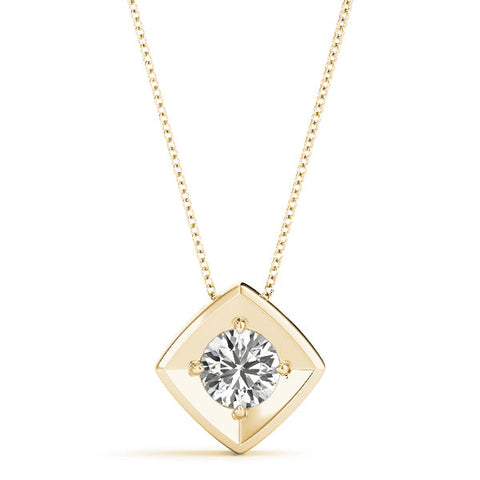 Yellow gold Round Diamond Square Bezel Pendant