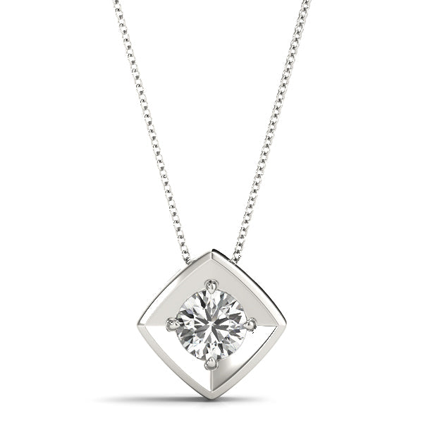 White gold Round Diamond Square Bezel Pendant
