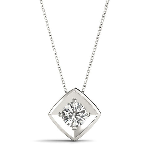 White gold Round Diamond Square Bezel Pendant