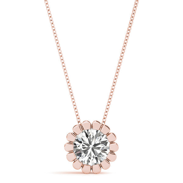 Rose gold Round Diamond Flower Prong Pendant
