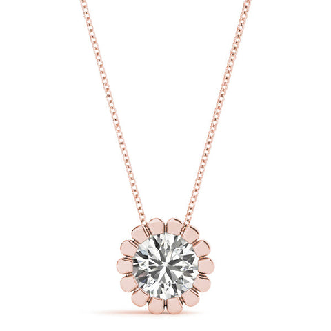 Rose gold Round Diamond Flower Prong Pendant