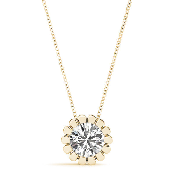 Yellow gold Round Diamond Flower Prong Pendant