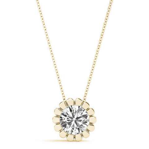 Yellow gold Round Diamond Flower Prong Pendant