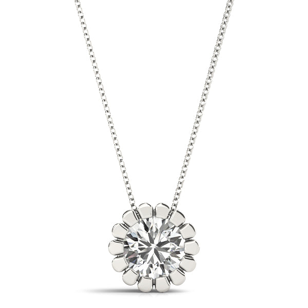White gold Round Diamond Flower Prong Pendant