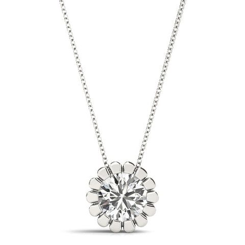 White gold Round Diamond Flower Prong Pendant