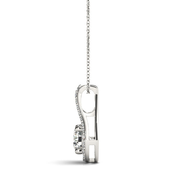 White gold Round Halo Prong Set Pendant