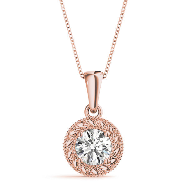Rose gold Round Solitaire Milgrain Bezel Pendant