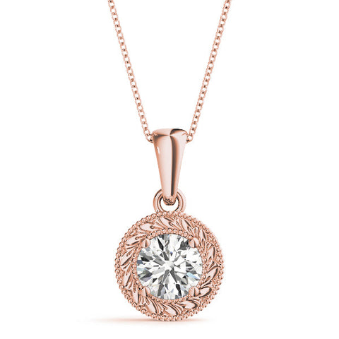 Rose gold Round Solitaire Milgrain Bezel Pendant