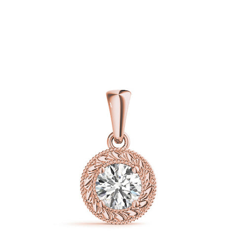 Rose gold Round Solitaire Milgrain Bezel Pendant