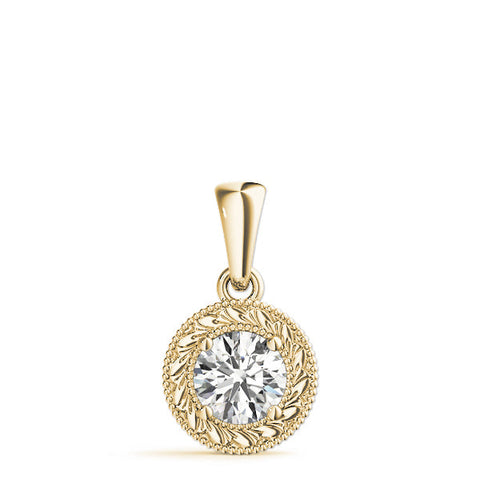 Yellow gold Round Solitaire Milgrain Bezel Pendant