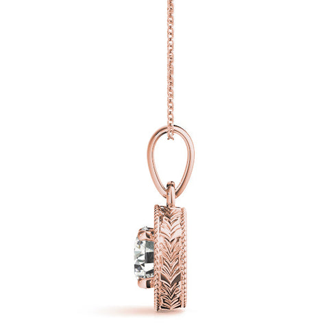 Rose gold Round Solitaire Milgrain Bezel Pendant