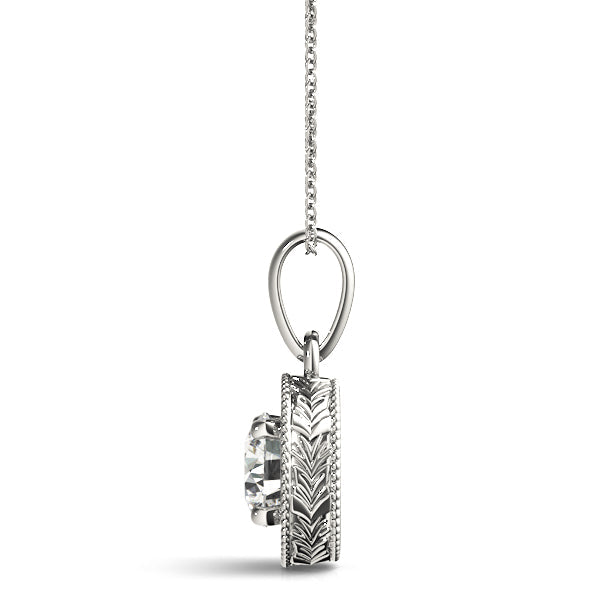 White gold Round Solitaire Milgrain Bezel Pendant