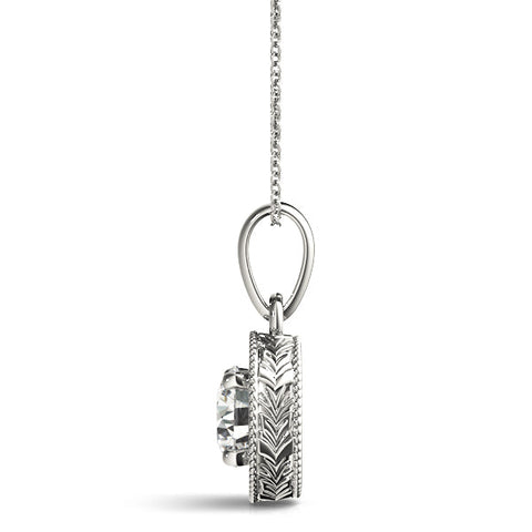 White gold Round Solitaire Milgrain Bezel Pendant