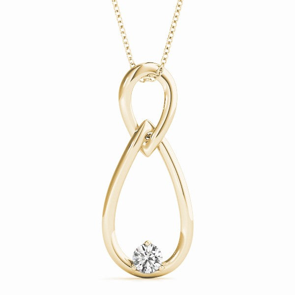 Yellow gold Infinity Teardrop Pendant with Round Diamond in Bezel Setting