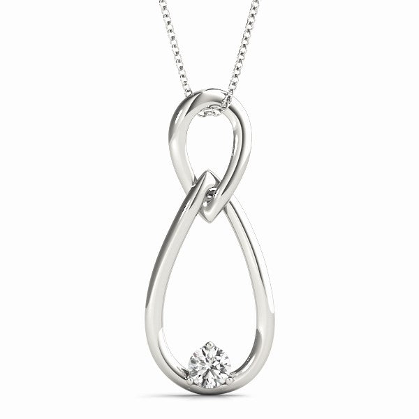 White gold Infinity Teardrop Pendant with Round Diamond in Bezel Setting