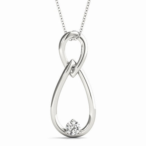 White gold Infinity Teardrop Pendant with Round Diamond in Bezel Setting