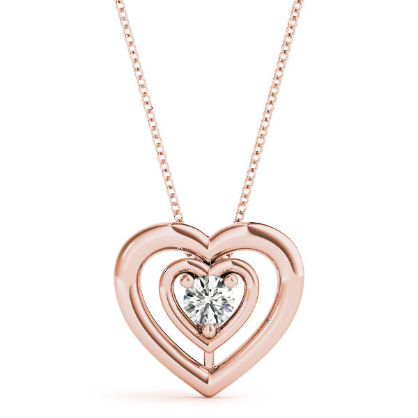 Rose gold Heart Prong Round Diamond Pendant