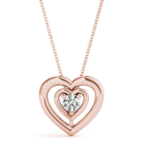 Rose gold Heart Prong Round Diamond Pendant