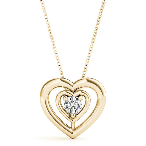 Yellow gold Heart Prong Round Diamond Pendant