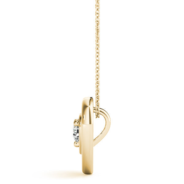 Yellow gold Heart Prong Round Diamond Pendant