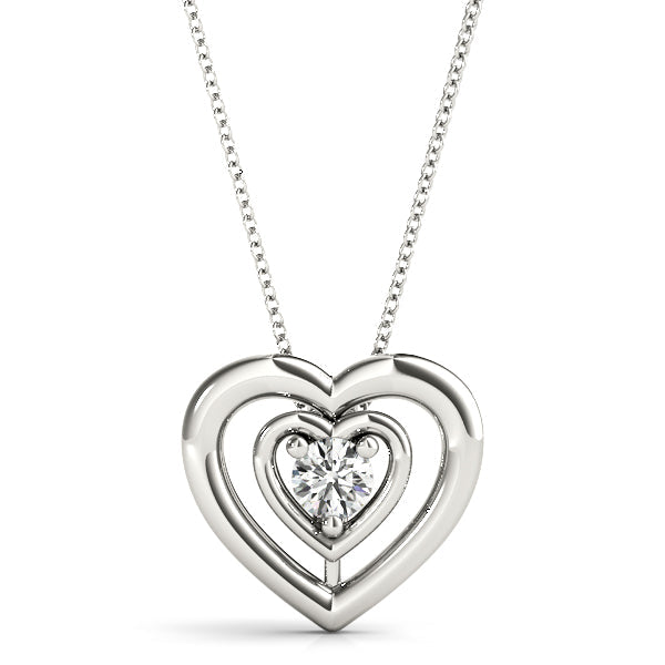 White gold Heart Prong Round Diamond Pendant