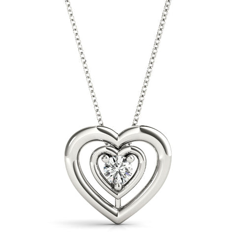 White gold Heart Prong Round Diamond Pendant