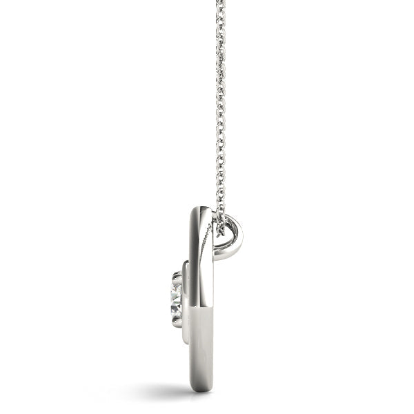White gold Round Diamond Bezel Set Pendant with Square Prong Setting