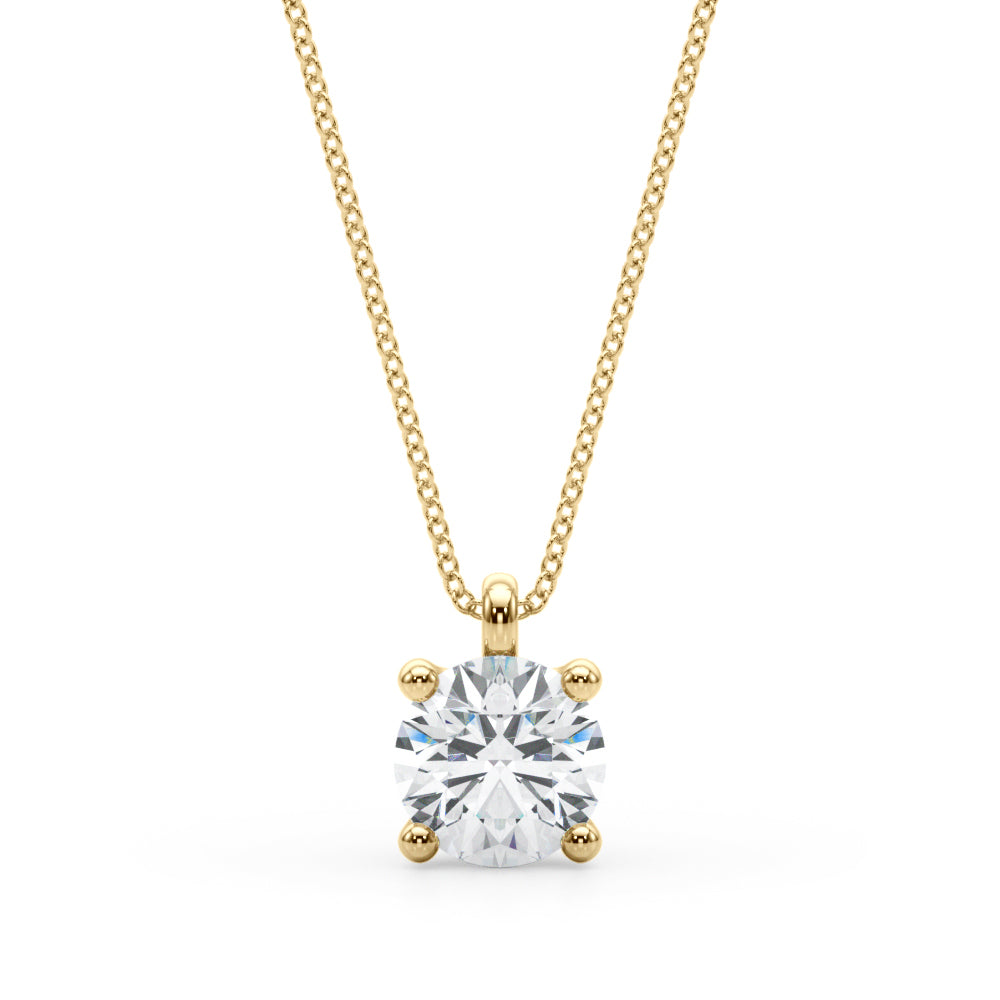 Yellow gold Round Solitaire Pendant with Four-Prong Setting