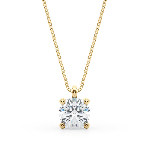 Yellow gold Round Solitaire Pendant with Four-Prong Setting
