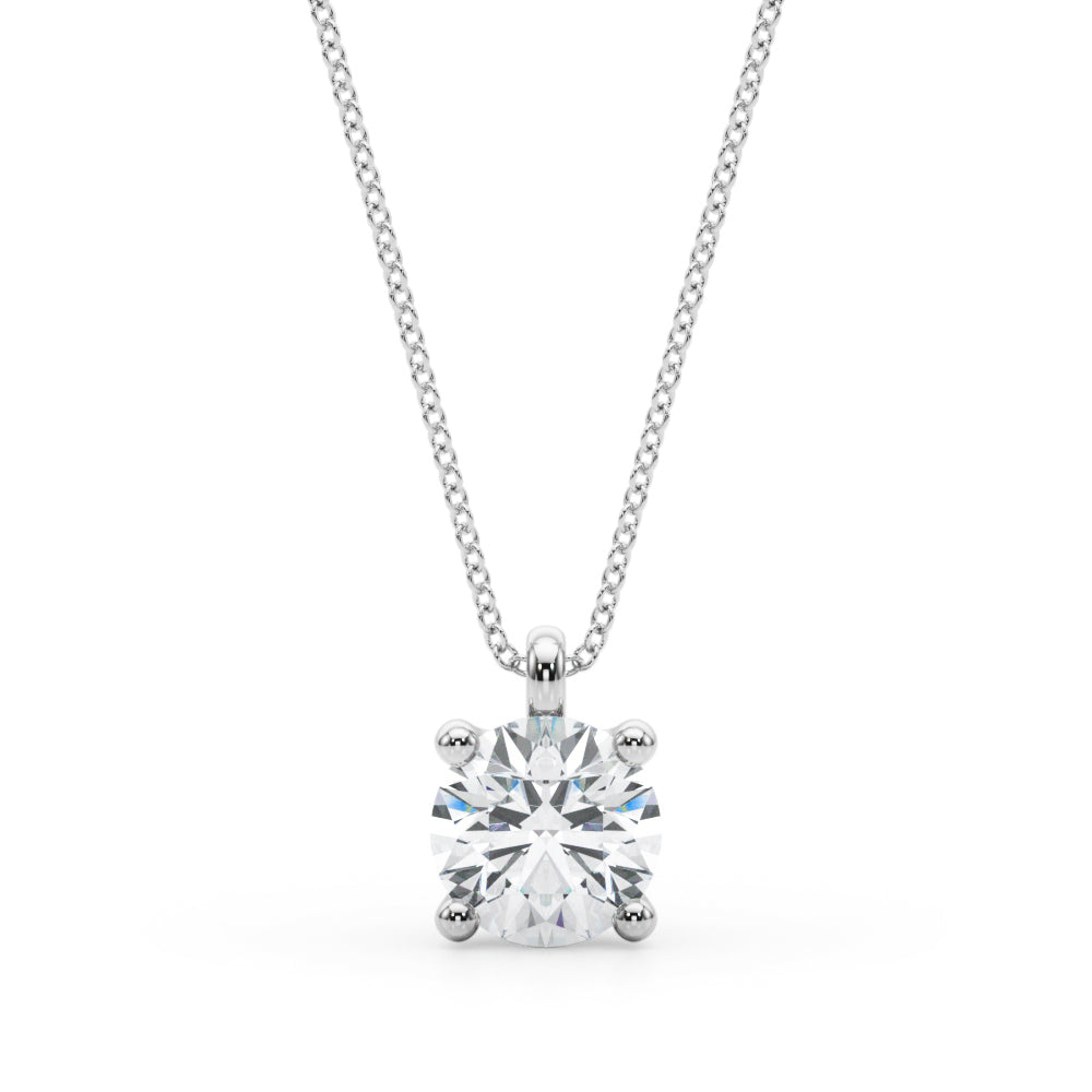 White gold Round Solitaire Pendant with Four-Prong Setting