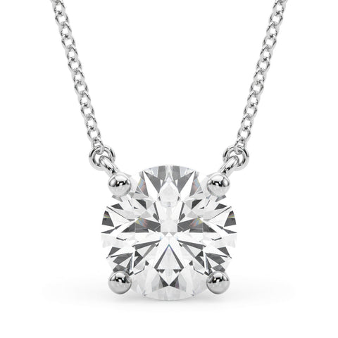 White gold Round Solitaire Pendant with Four-Prong Basket Setting
