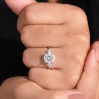 Silver Round Diamond Engagement Ring With Floral Cluster Side Design