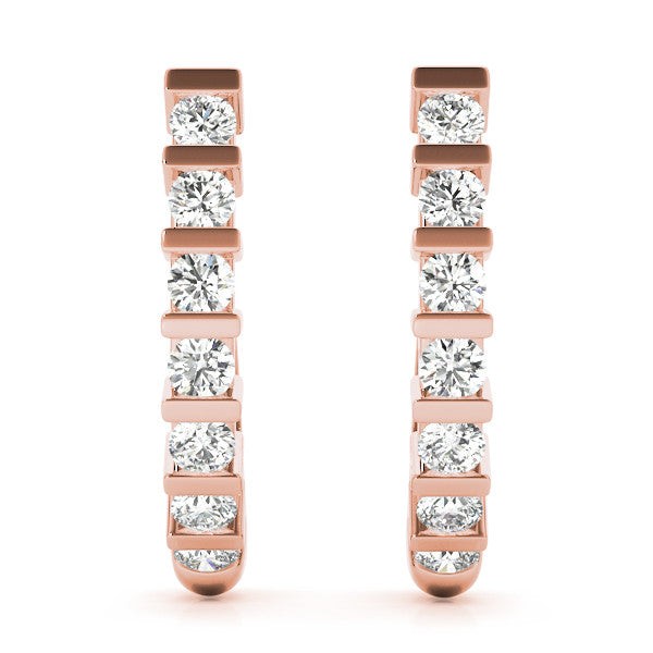 Rose gold Round Diamond Channel-Set Hoop Earrings with Bar Prong Setting