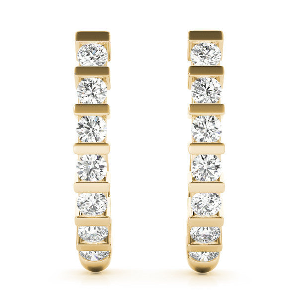Yellow gold Round Diamond Channel-Set Hoop Earrings with Bar Prong Setting