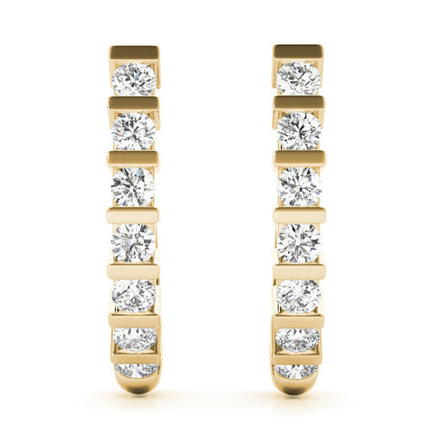 Yellow gold Round Diamond Channel-Set Hoop Earrings with Bar Prong Setting