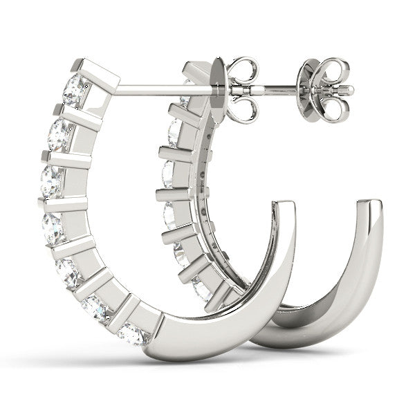 White gold Round Diamond Channel-Set Hoop Earrings with Bar Prong Setting