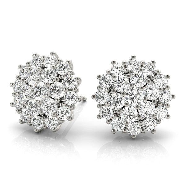 White gold Cluster Diamond Round Stud Earrings with Basket Setting